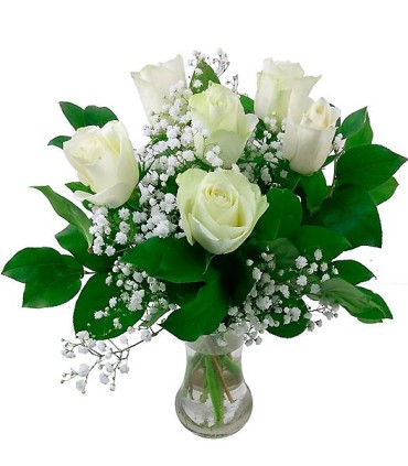 Florero de 6 Rosas Blancas | FloresparaFuneral.cl