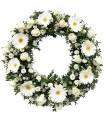 Corona, 15 Rosas Blancas, 8 Gerberas Blancas, Follaje