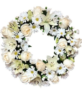 Corona, 12 Rosas, 10 Liliums, Maules | FloresparaFuneral.cl