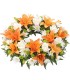 Corona, 8 Rosas Blancas, 12 Liliums Naranjos | FloresparaFuneral