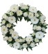 Corona, gerberas, rosas y maules blancos | FloresparaFuneral