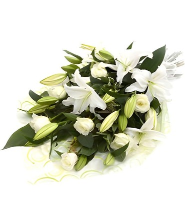 Ramo Rosas Blancas y Liliums Blancos | FloresparaFuneral.cl