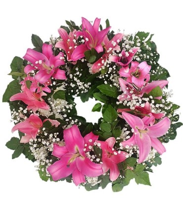 Corona, 12 Liliums Rosados | FloresparaFuneral.cl