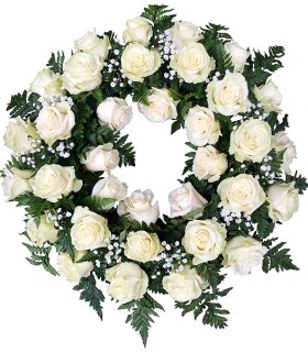 Corona 36 Rosas Blancas | FloresparaFuneral.cl