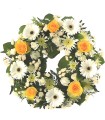 Corona, 5 Rosas Naranjas, 5 Gerberas Blancas, Maules